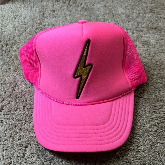 Aviator Nation Pink Trucker Hat with Lightning Bolt